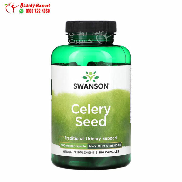 حبوب بذور الكرفس Swanson Celery Seed, Maximum Strength, 500 mg 180 Capsules