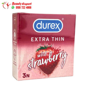 واقي ذكري دوركس رفيع للغاية فراولة 3 قطع - Durex Extra Thin Wild Strawberry Flavoured Condoms for Men