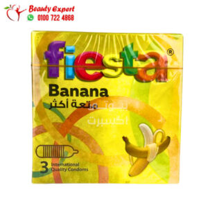 فيستا واقي ذكري لتعزيز المتعة والإثارة بنكهة الموز من فييستا 3 قطع - Fiesta Banana - Ribbed & Flavoured Condoms